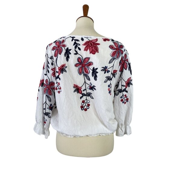 Sapphire Embroidered Floral Women's Medium Elastic Waist Blouse White Colorful - Picture 3 of 8